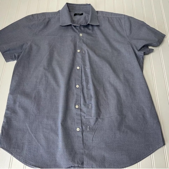 Theory Sylvain Mens Short-Sleeve Shirt XL Mini Gingham Blue 911 - Picture 1 of 4